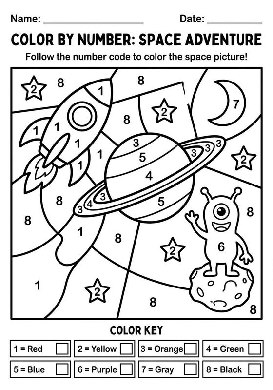 Color by Number: Space printable worksheet preview