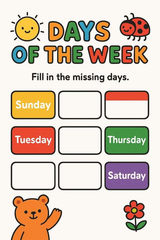 Days of the Week printable worksheet preview
