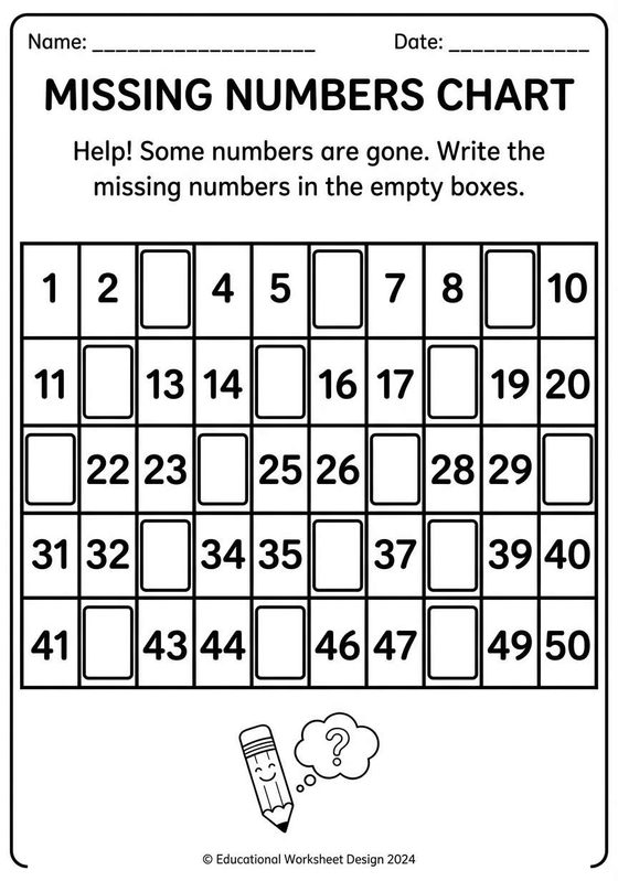 Missing Numbers printable worksheet preview