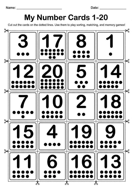 Number Cards 1-20 printable worksheet preview