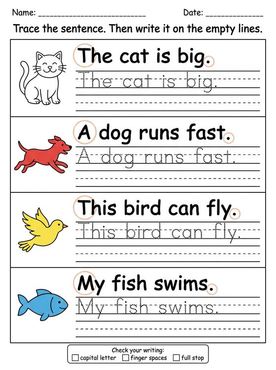 Sentence Writing printable worksheet preview